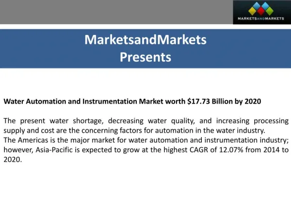 Water Automation & Instrumentation Market Analysis & Forecast (2014 - 2020)