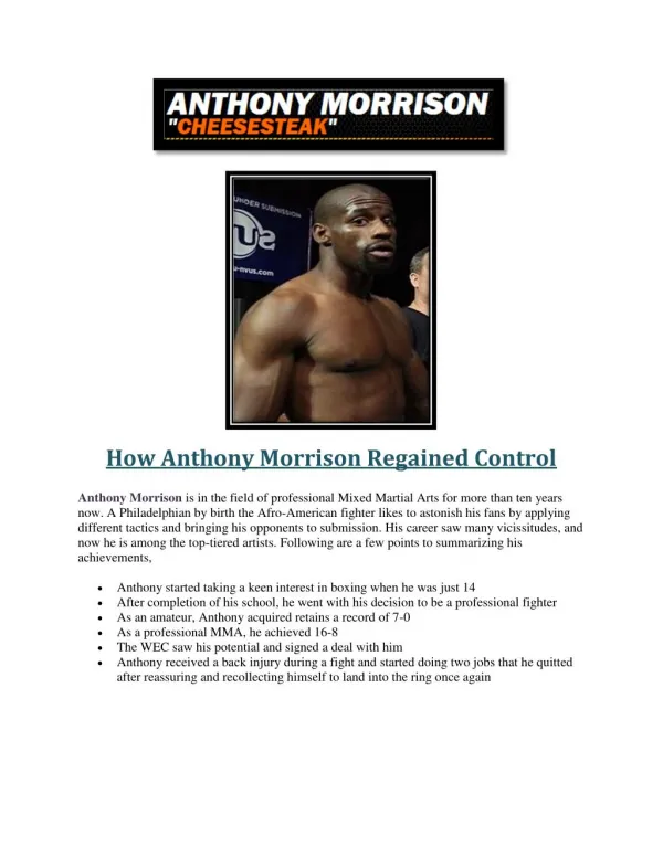 How Anthony Morrison Regained Control