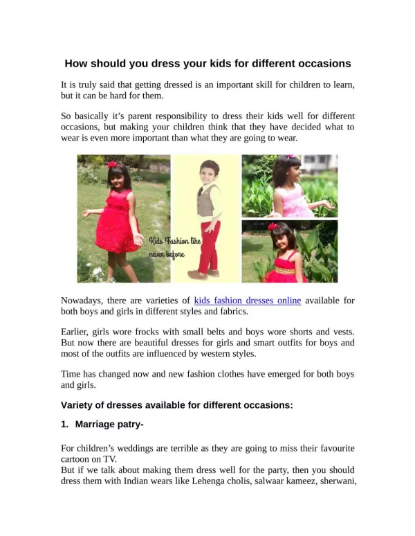 How should you dress your kids for different occasions