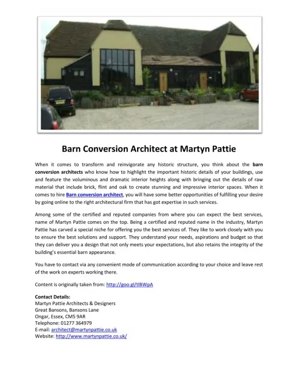 Barn Conversion Architect at Martyn Pattie
