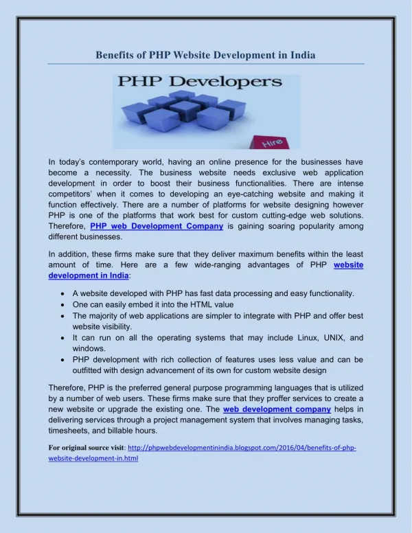 Benefits of PHP Website Development in India