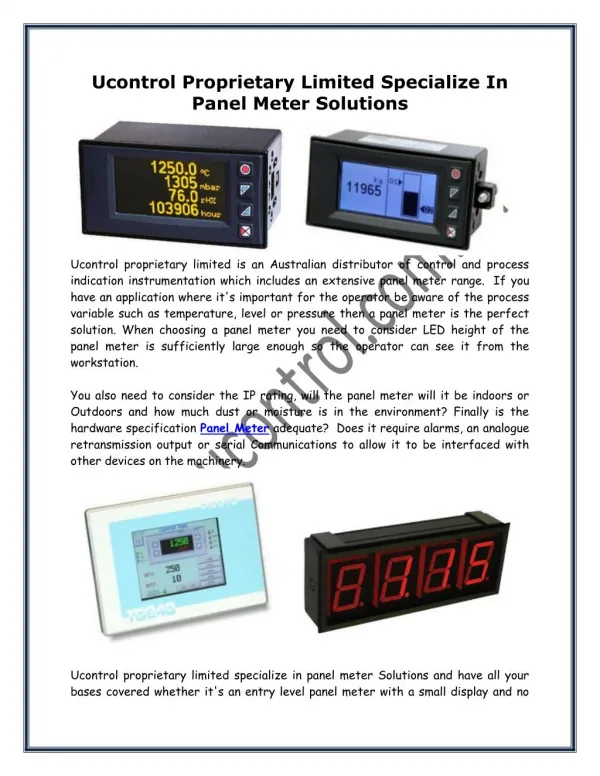 Ucontrol Proprietary Limited Specialize In Panel Meter Solutions
