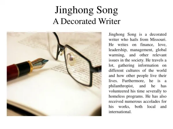 Jinghong Song - A Decorated Writer