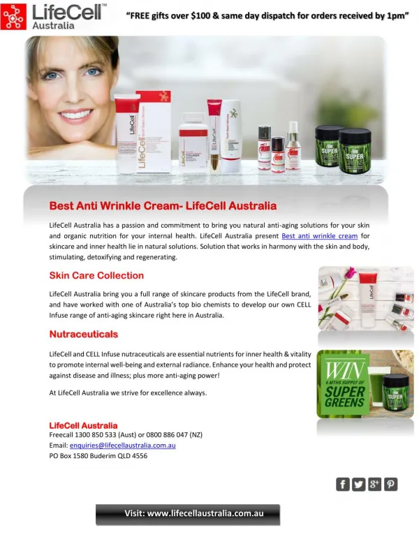 Best Anti Wrinkle Cream - LifeCell Australia