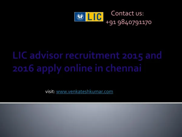 LIC advisor recruitment 2016 apply online in chennai