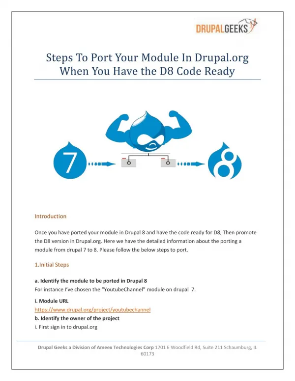 Steps To Port Your Module In Drupal.Org When You Have The D8 Code Ready