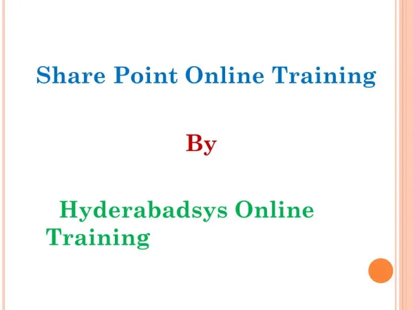 Good Share Point Training | Share Point Online Training in USA and Canada