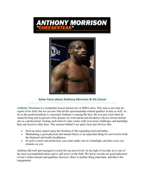 Some Facts about Anthony Morrison & His Career