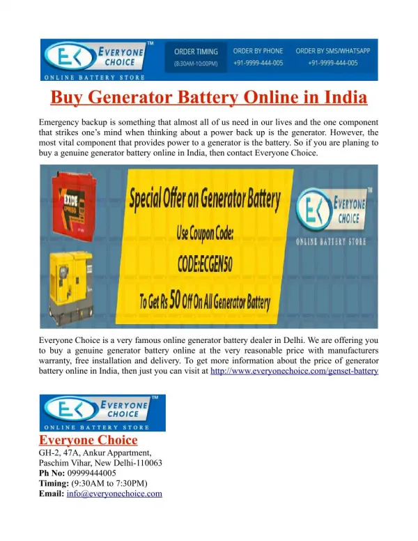 Buy Generator Battery Online in India