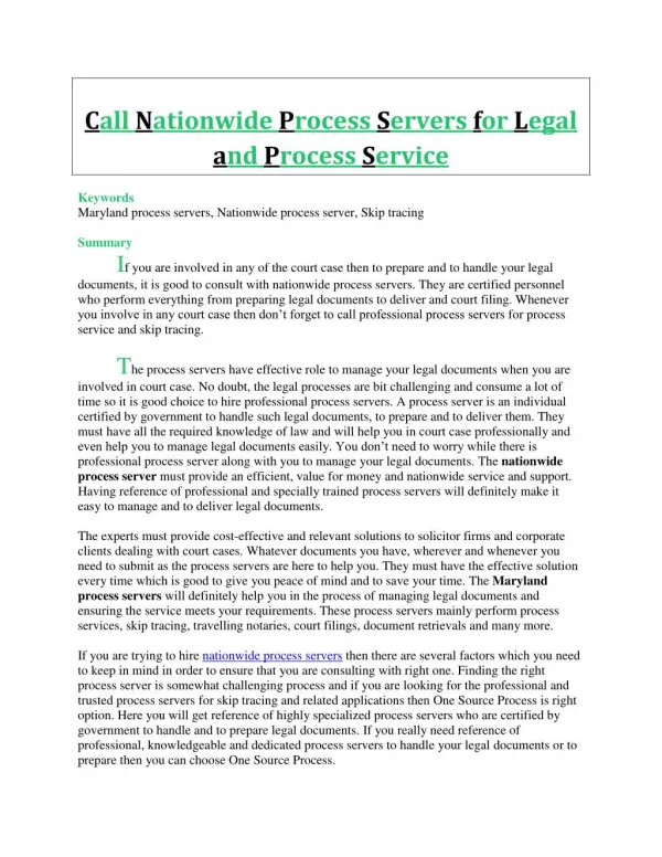 Call Nationwide Process Servers for Legal and Process Service