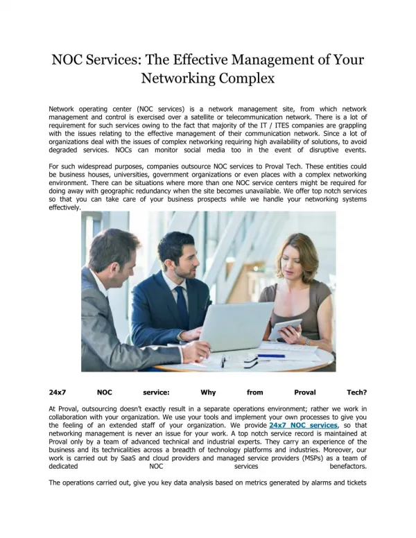 NOC Services: The Effective Management of Your Networking Complex