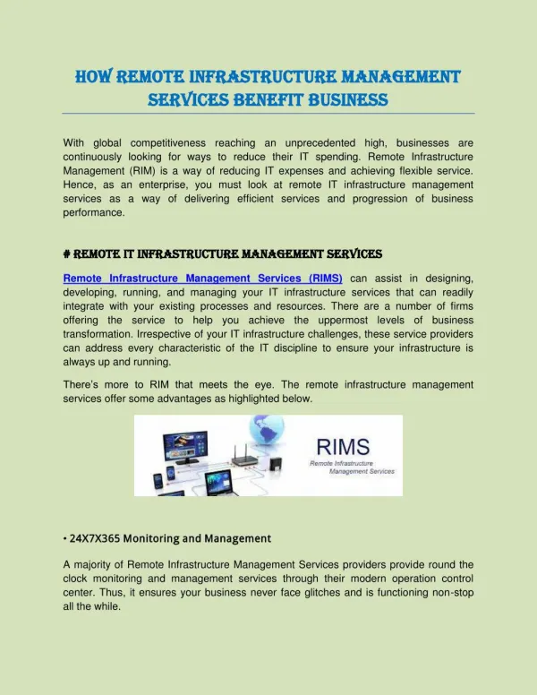 How Remote Infrastructure Management Services Benefit Business