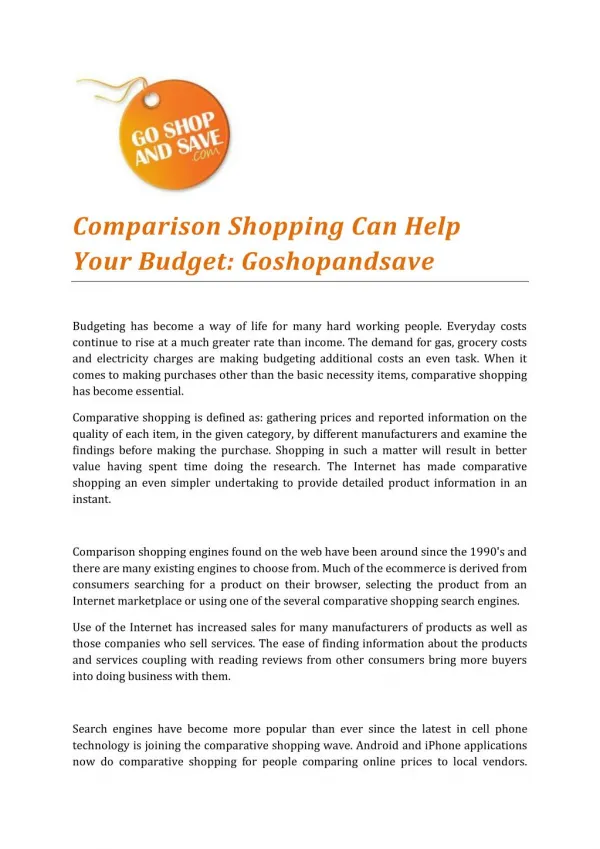 Comparison Shopping Can Help Your Budget by Goshopandsave