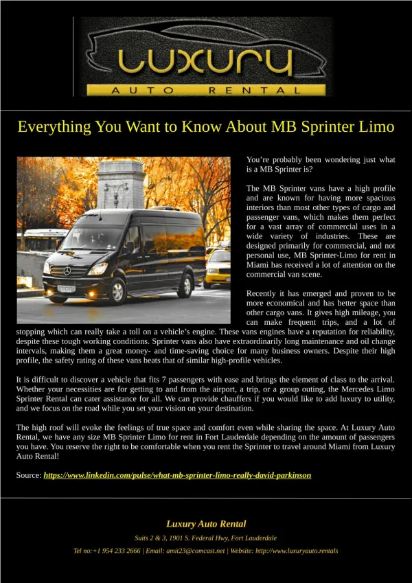 Everything You Want to Know About MB Sprinter Limo