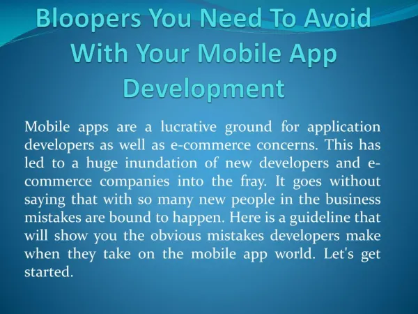 Bloopers You Need To Avoid With Your Mobile App Development