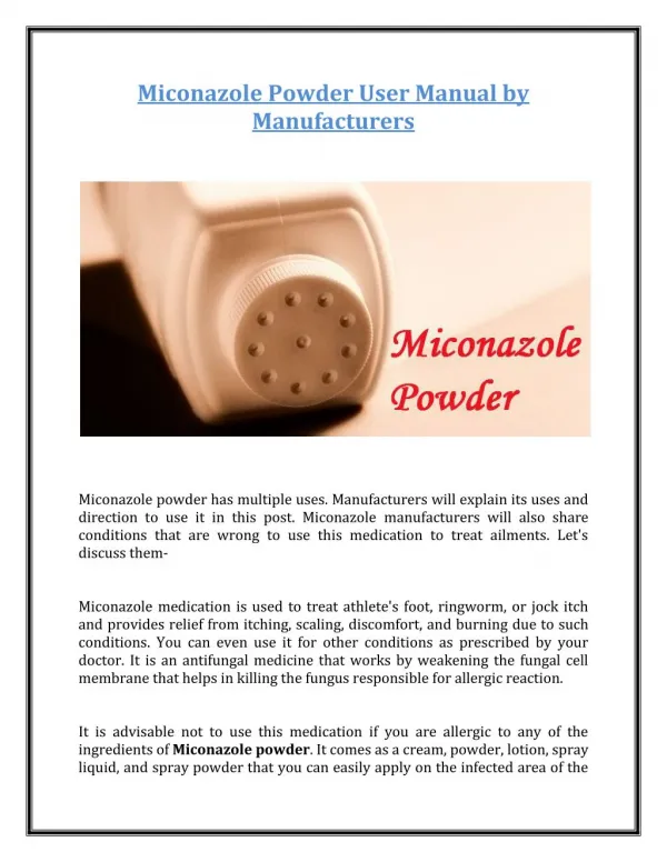 Miconazole Powder User Manual by Manufacturers