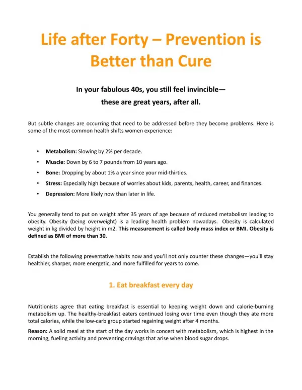 Life after Forty – Prevention is Better than Cure