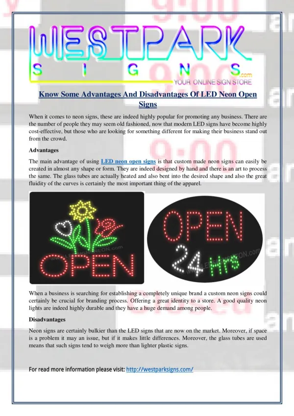 Know Some Advantages And Disadvantages Of LED Neon Open Signs