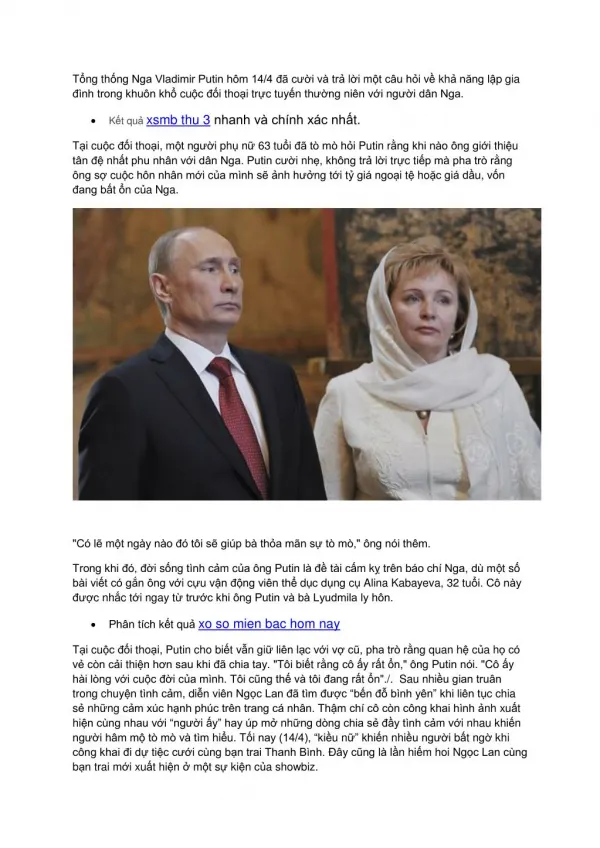 Tổng thống Nga Putin tuyên bố ly hôn