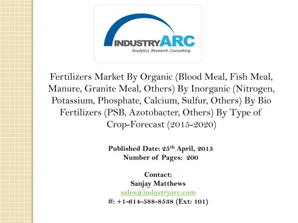 Fertilizers Market continues to grow as Population Growth Indirectly Results in high demand for agriculture and fertiliz