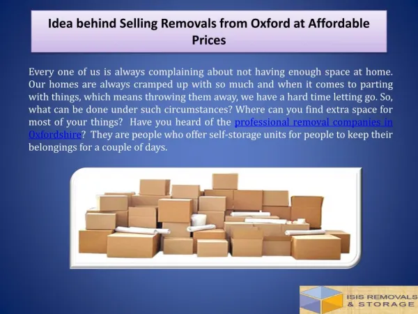 Idea behind Selling Removals from Oxford at Affordable Prices