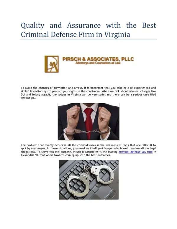 Quality and Assurance with the Best Criminal Defense Firm in Virginia