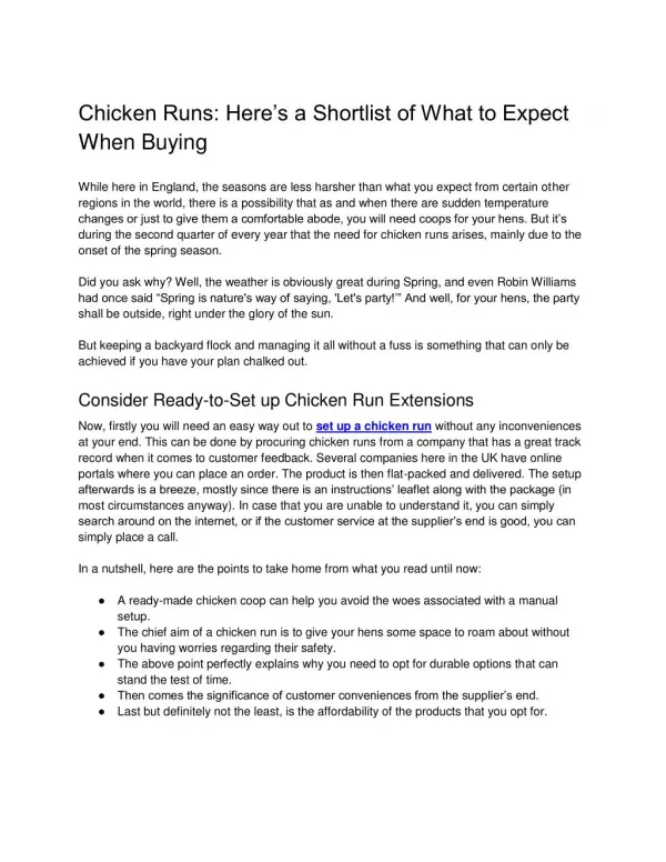 Chicken Runs: Here’s a Shortlist of What to Expect When Buying