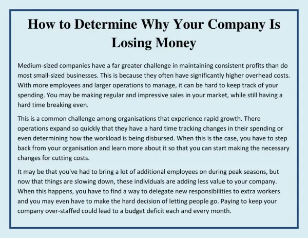 How to Determine Why Your Company is Losing Money