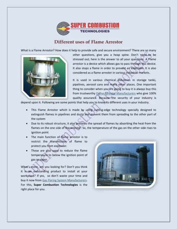 Different Uses Of Flame Arrestor
