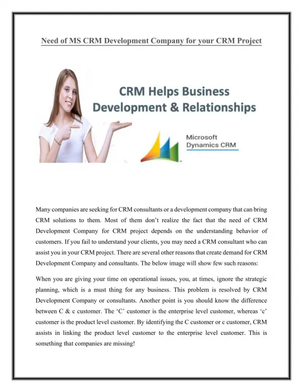 Need of MS CRM Development Company for your CRM Project