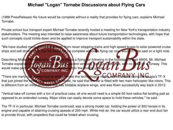 Michael "Logan" Tornabe Discussions about Flying Cars