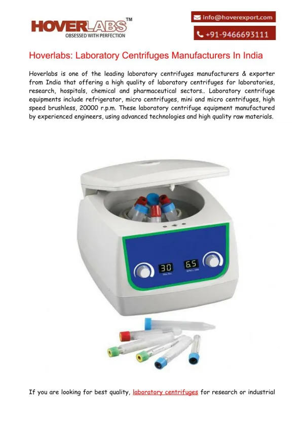 Laboratory Centrifuges Manufacturers & Exporters India