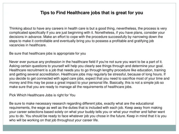 Tips to Find Healthcare jobs that is great for you