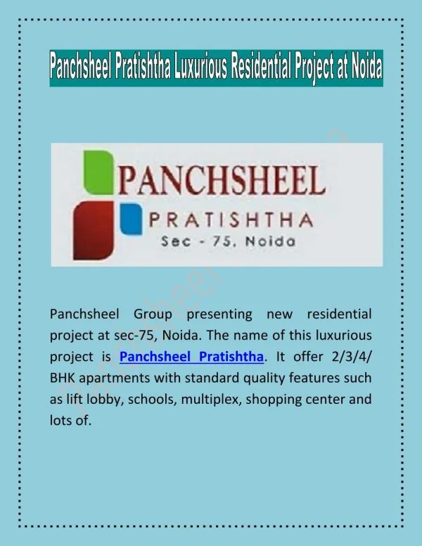 Panchsheel Pratishtha Luxurious Residential Project at Noida