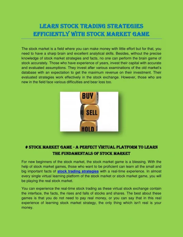 Learn Stock Trading Strategies Efficiently With Stock Market Game