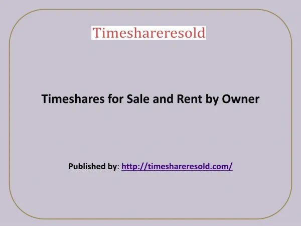 Timeshares for Sale and Rent by Owner