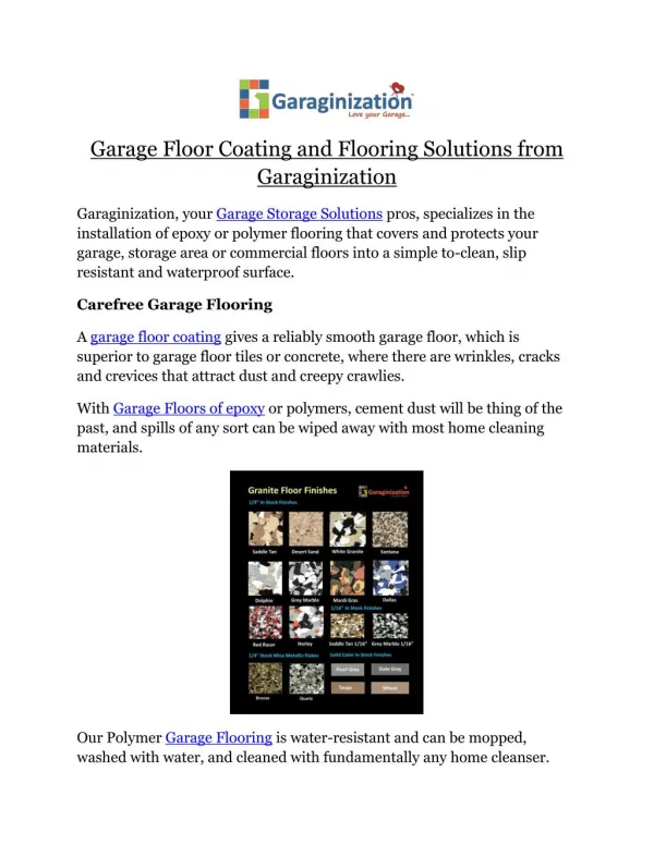 Garage Floor Coating and Flooring Solutions from Garaginization
