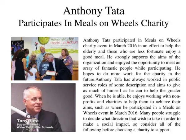 Anthony Tata Participates In Meals on Wheels Charity