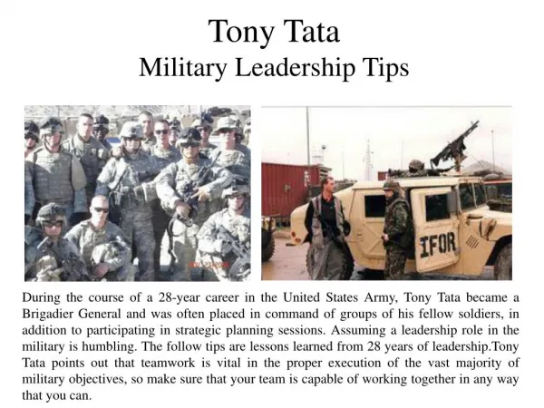 Tony Tata Gives Military Leadership Tips