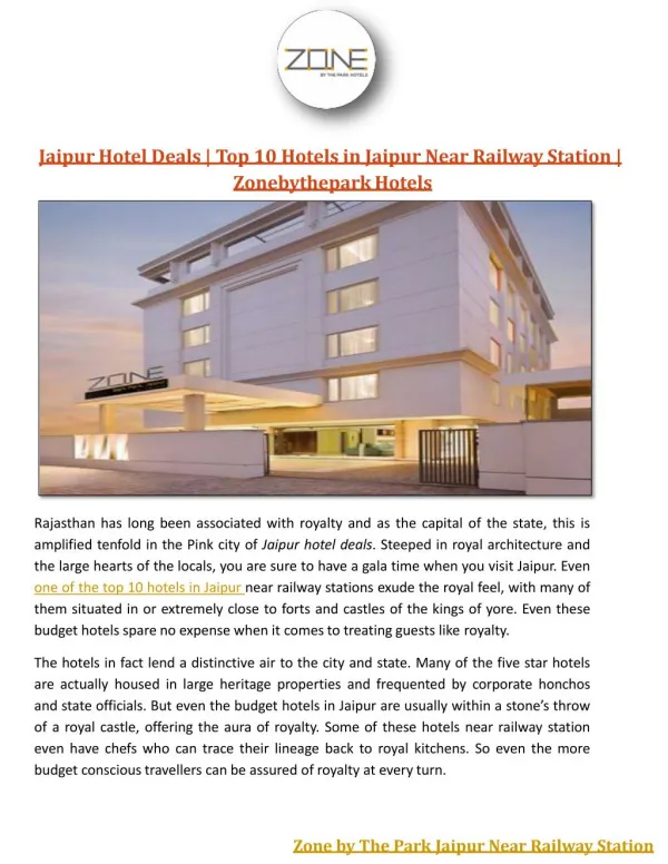 Jaipur Hotel Deals | Top 10 Hotels in Jaipur Near Railway Station | Zonebythepark Hotels