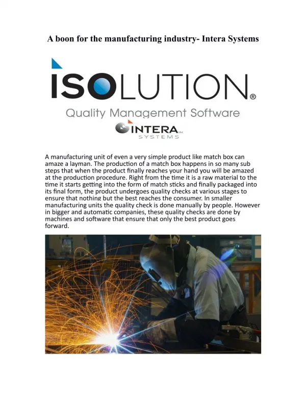 A boon for the manufacturing industry- Intera Systems