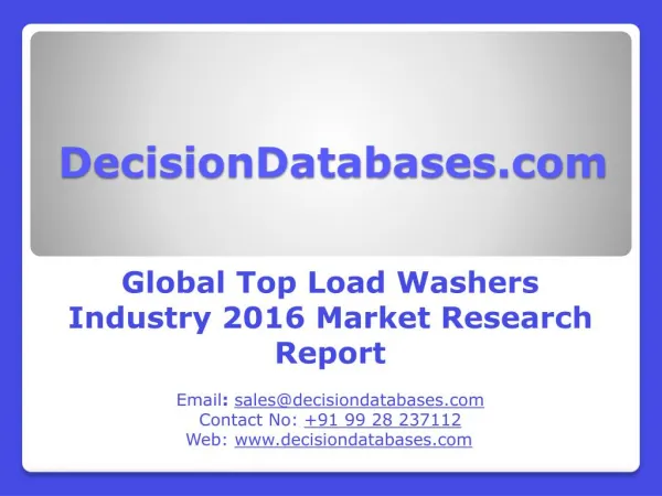 Global Top Load Washers Market Forecasts to 2021
