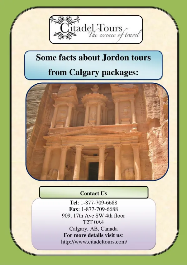 Some facts about Jordon tours from Calgary packages