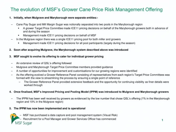The Evolution of MSF's Grower Cane Price Risk Management Offering