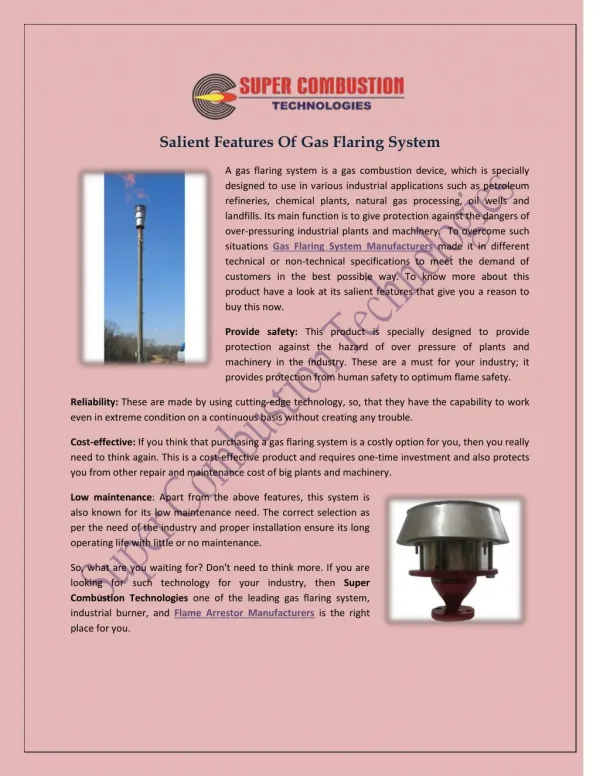 Salient Features Of Gas Flaring System