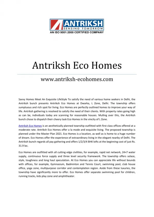 Antriksh Eco Homes @ 8373913412