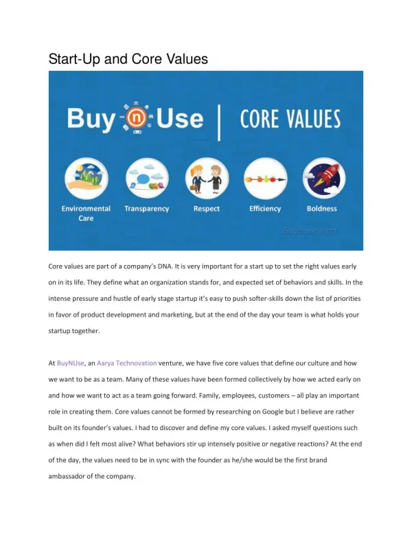 Start up and corevalues - BuyNUse