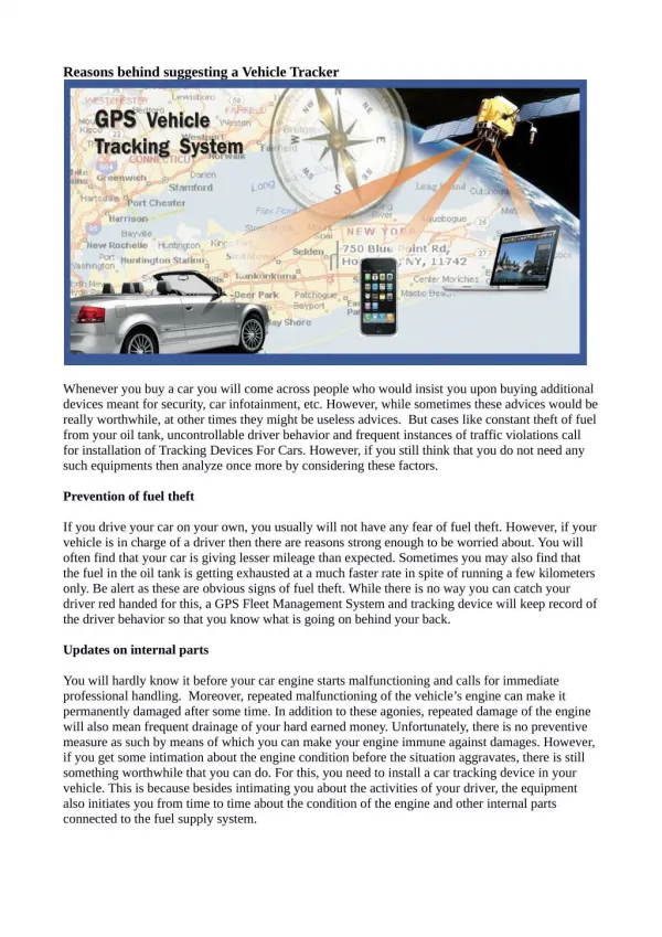 Reasons behind suggesting a Vehicle Tracker