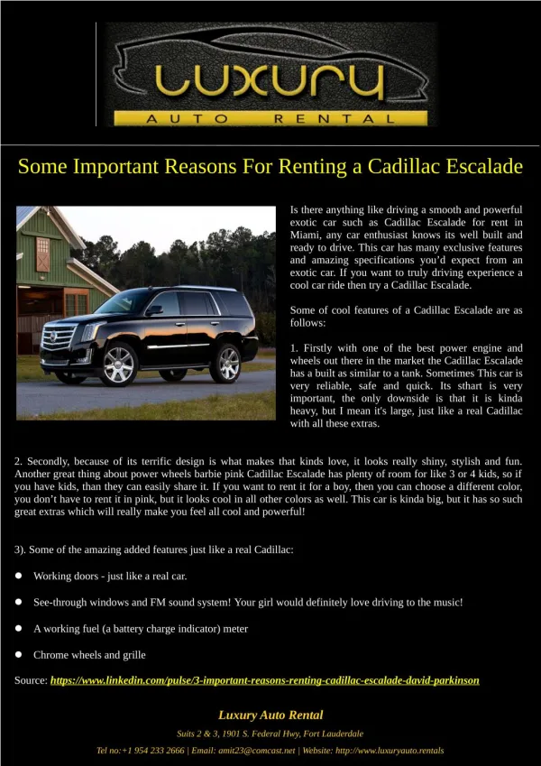 Some Important Reasons For Renting a Cadillac Escalade