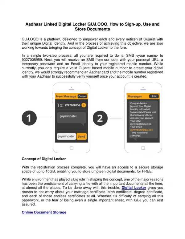 Aadhaar Linked Digital Locker GUJ.OOO. How to Sign-up, Use and Store Documents